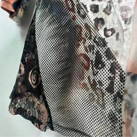 kamana Open Front Cardigan Contrasting Pattern Mesh and Velvet Detail Sz M - Picture 4 of 14